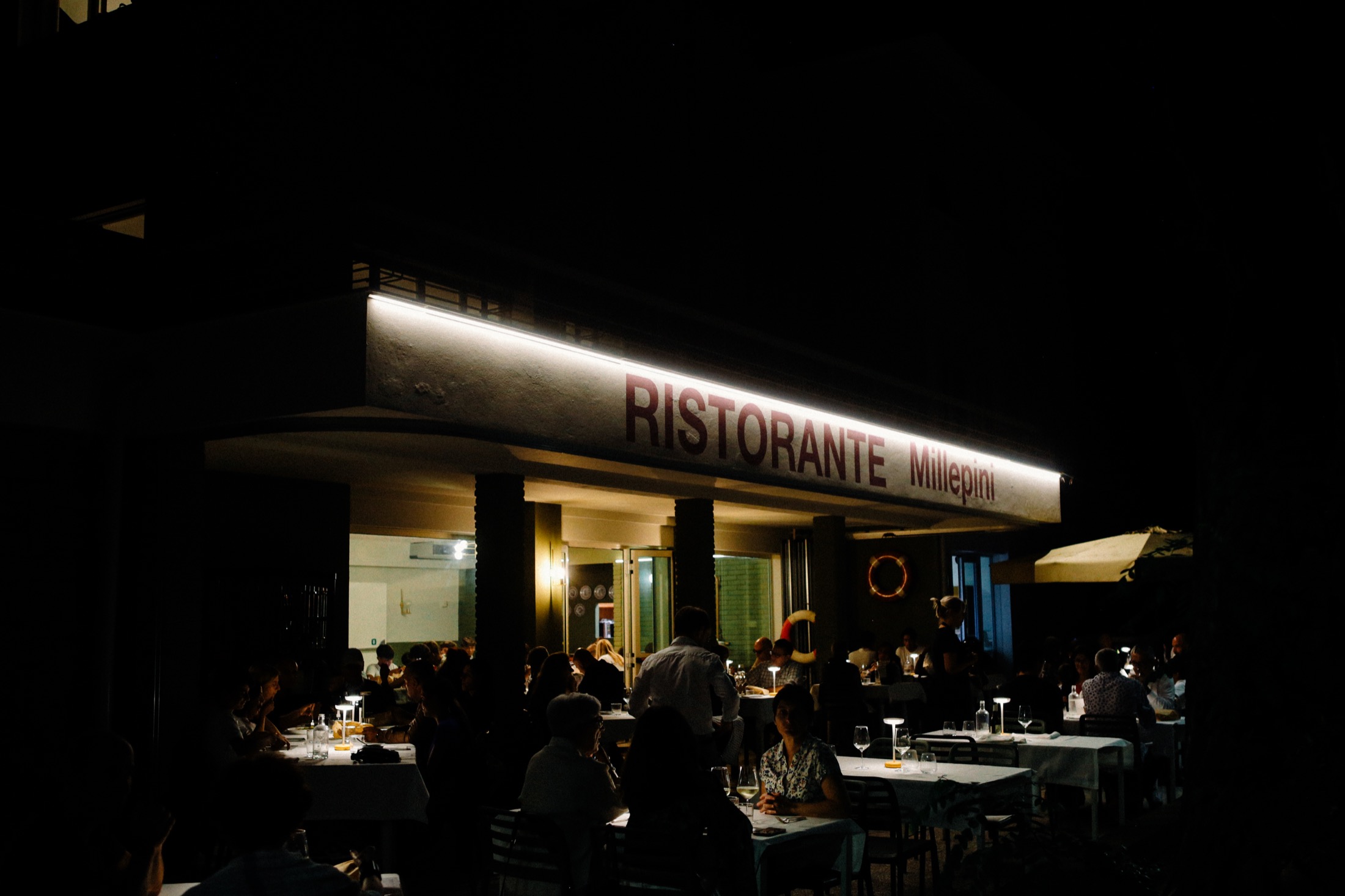 Restaurant Millepini entrance by night